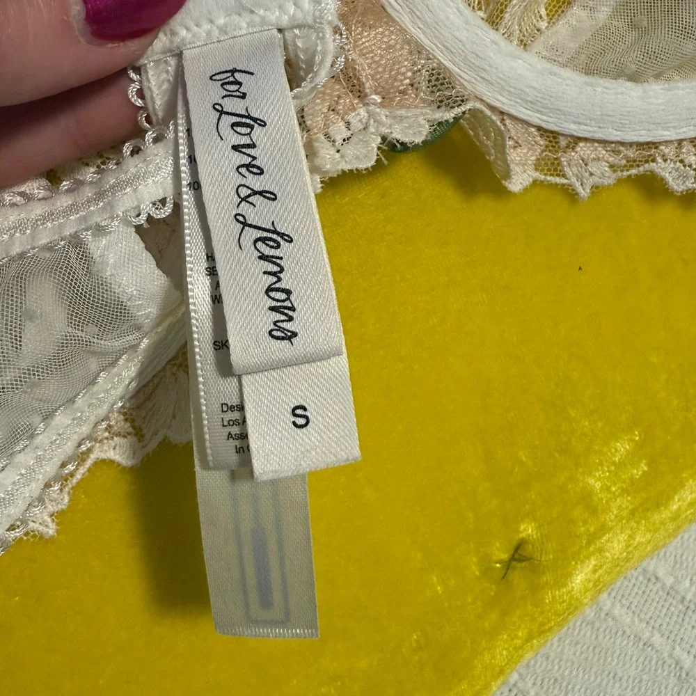 For Love & Lemons Sweetheart Floral Rose Lace Bra‎ White Cream Bridal Lingerie S